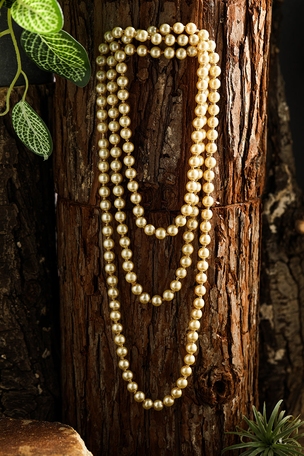 Gold 3 Layered Beads Chunky Statement Necklace