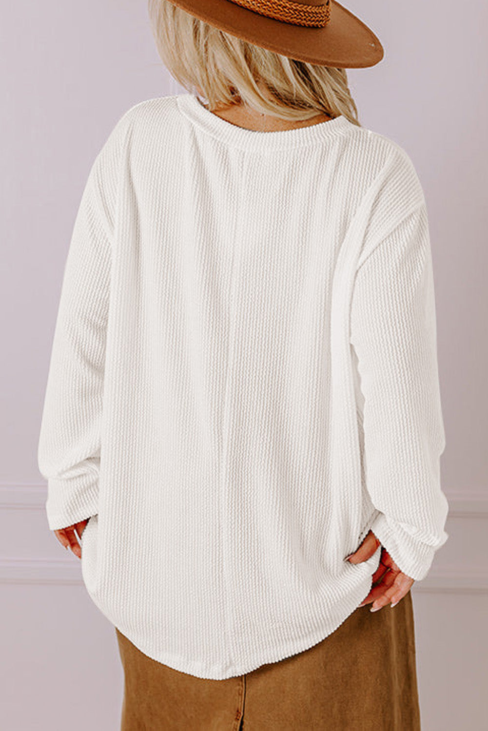 Myosotis Plus Size Ribbed Textured Pocketed Long Sleeve Top