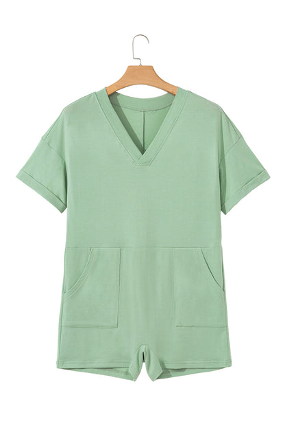 Myosotis Loose Half Sleeve V Neck Plain Romper