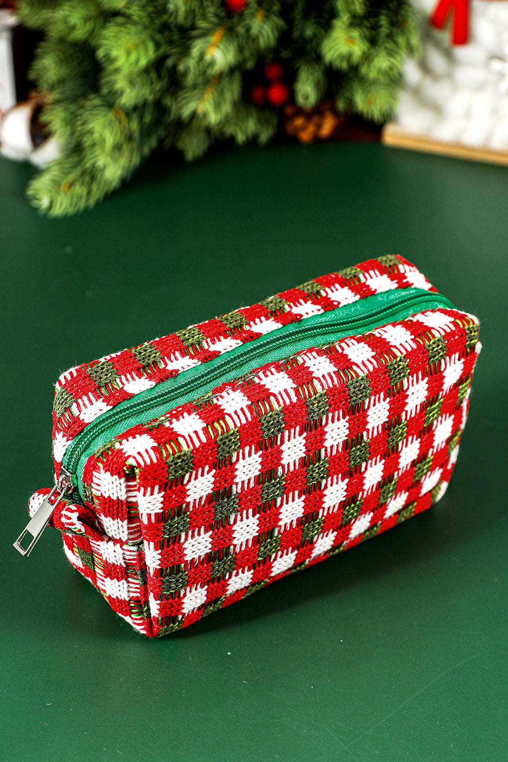 Racing Red Christmas Crochet Zipper Makeup Bag