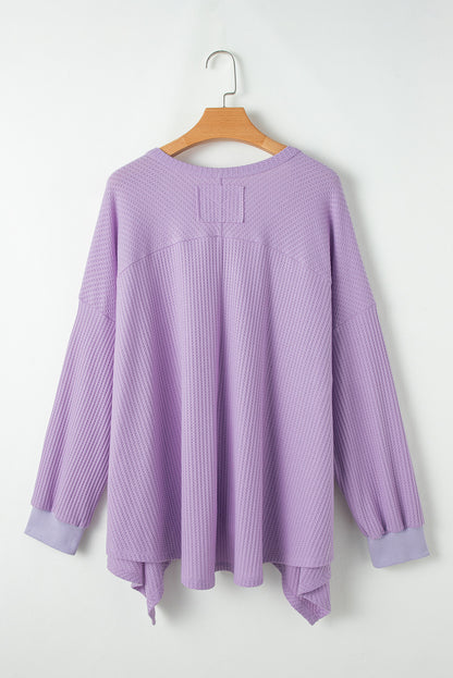 Orchid Petal Plus Size Waffle Knit Exposed Seam Flowy Top