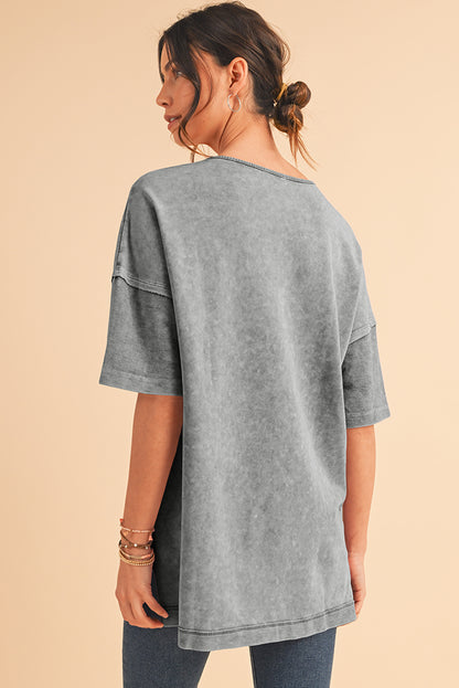 Orchid Petal Mineral Wash Exposed Seam Drop Shoulder Oversized Tee