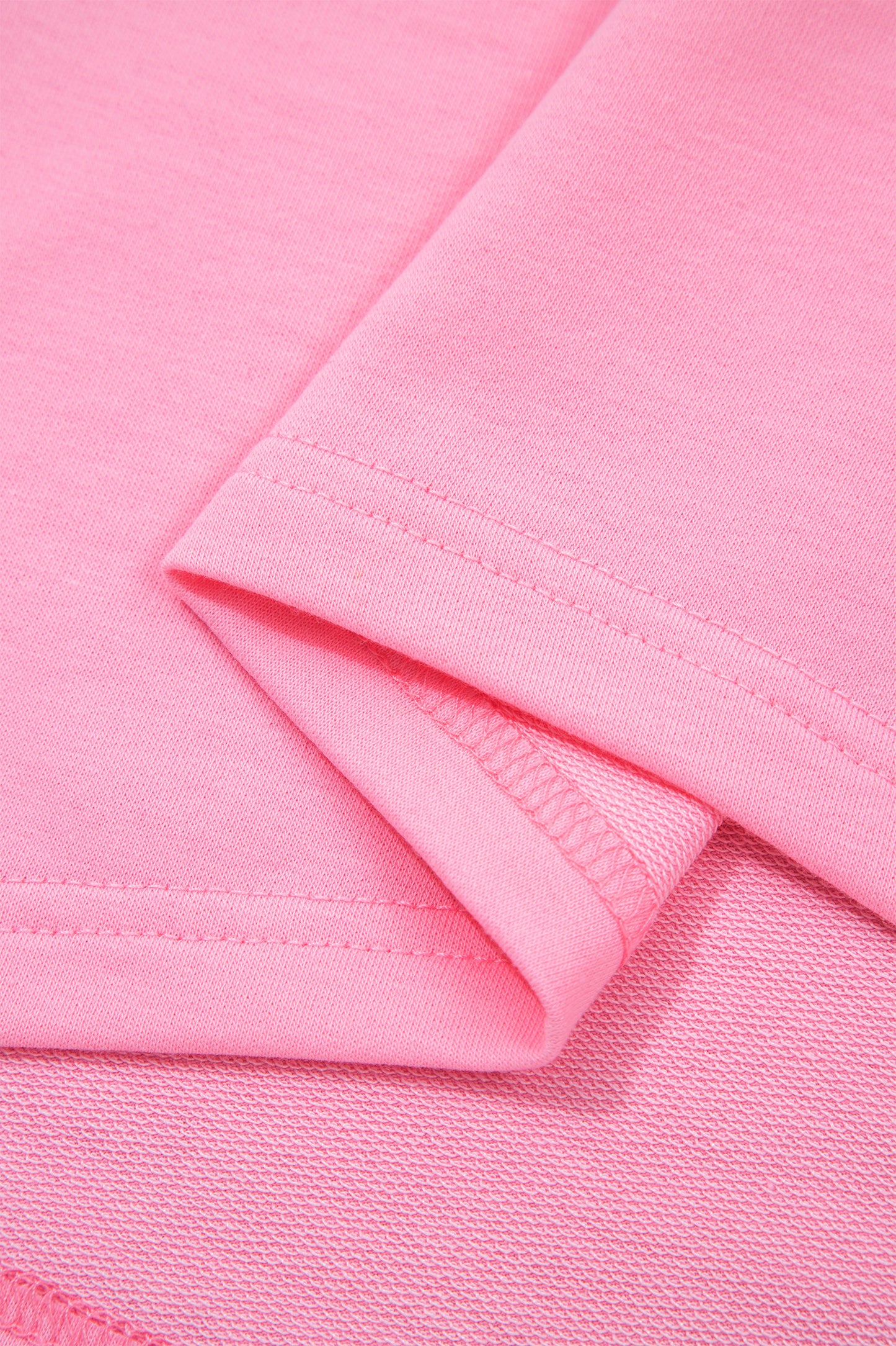 Pink Solid Color Raw Edge Bow Patch Loose T Shirt