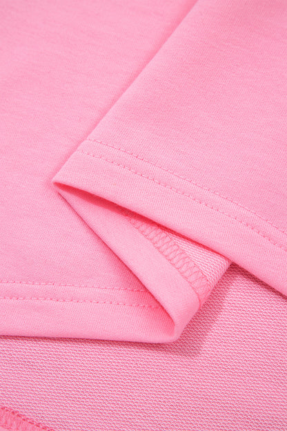 Pink Solid Color Raw Edge Bow Patch Loose T Shirt