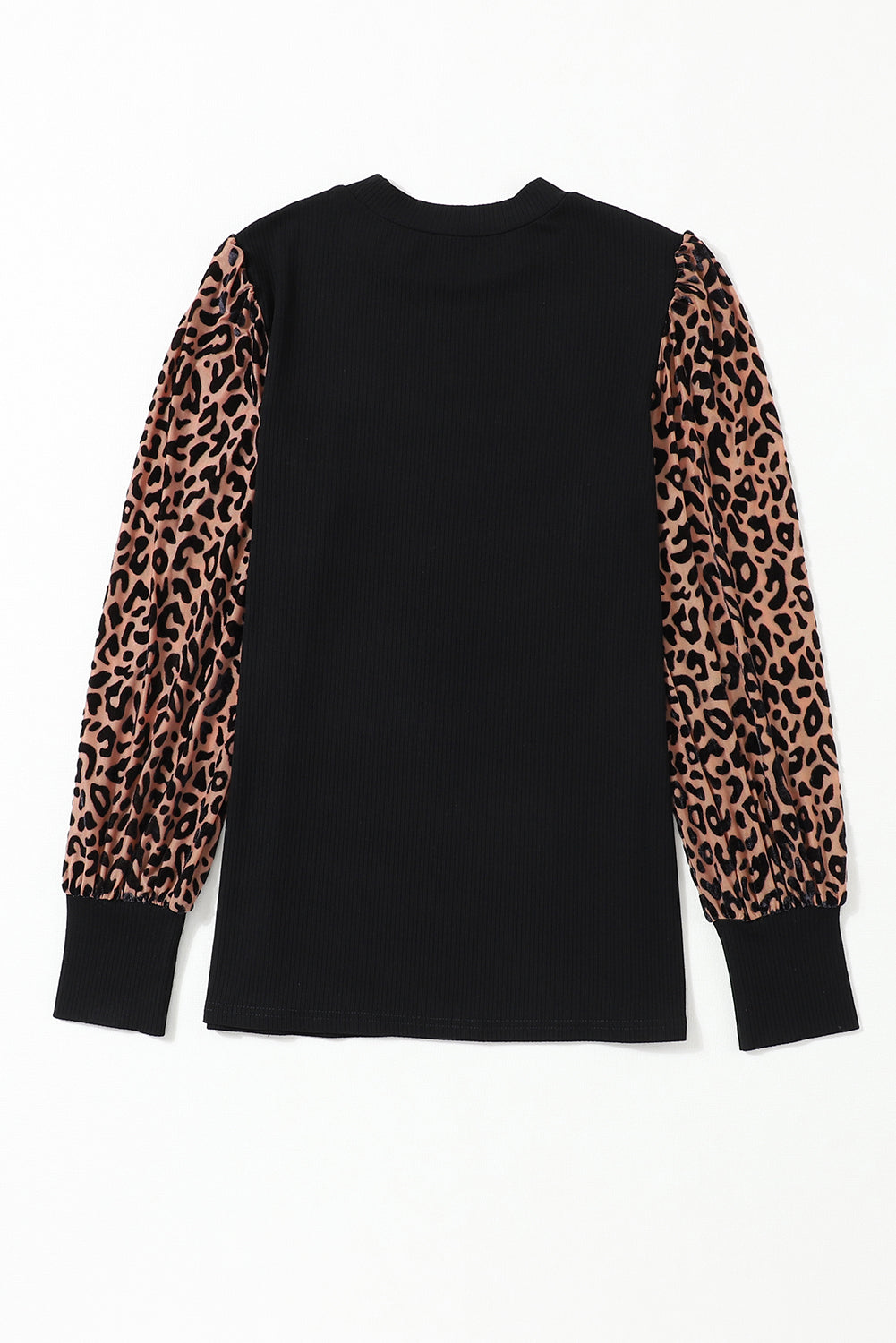 Apricot Leopard Print Long Sleeve Ribbed Knit Blouse