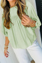 Yellow Cream Tie Half Sleeve Pleated Detail Babydoll Blouse