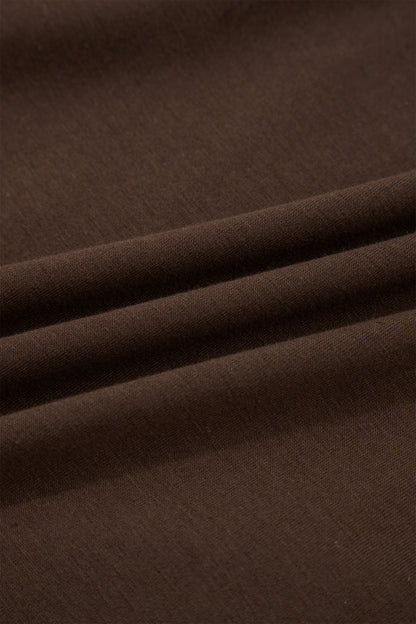 Coffee Plus Size Solid Color Asymmetric Neck Short Sleeve Blouse