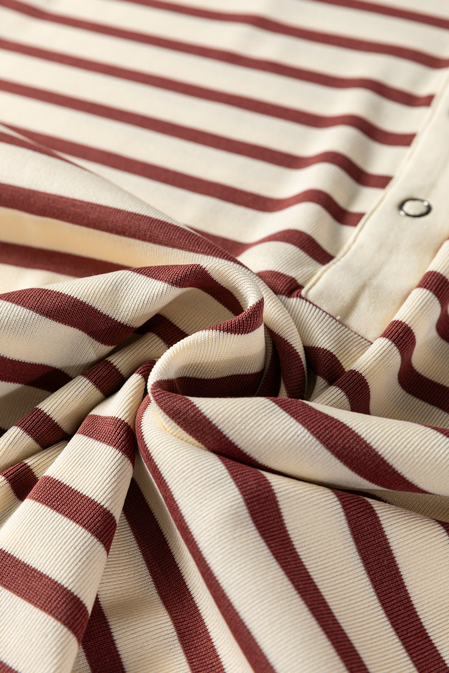 Khaki Stripe Half Buttons Round Neck T Shirt