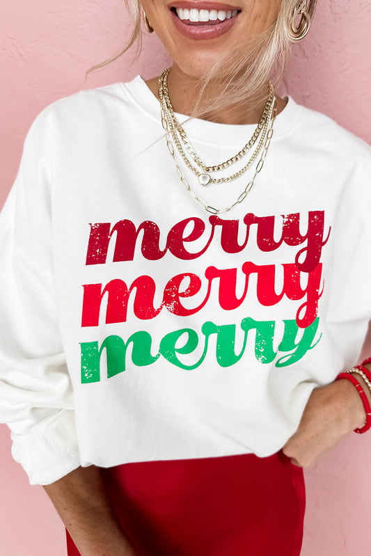 Beige merry merry merry Christmas Wish Printed Sweatshirt