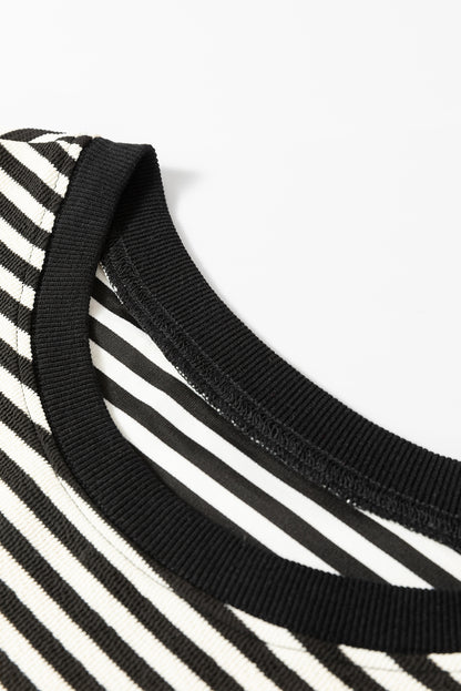 Black Stripe Drop Shoulder Long Sleeve Top