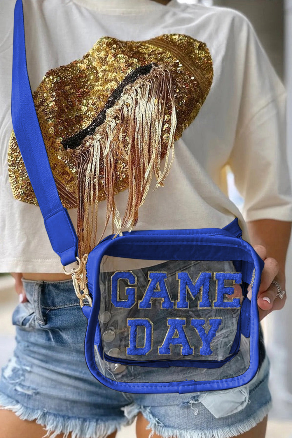 White Chenille GAME DAY Pattern Clear Bag