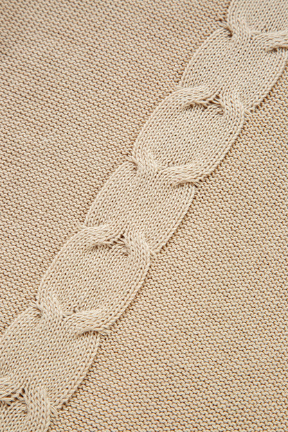 Parchment Cable Knit Braided Tie Sleeve Plus Size Knit Cardigan