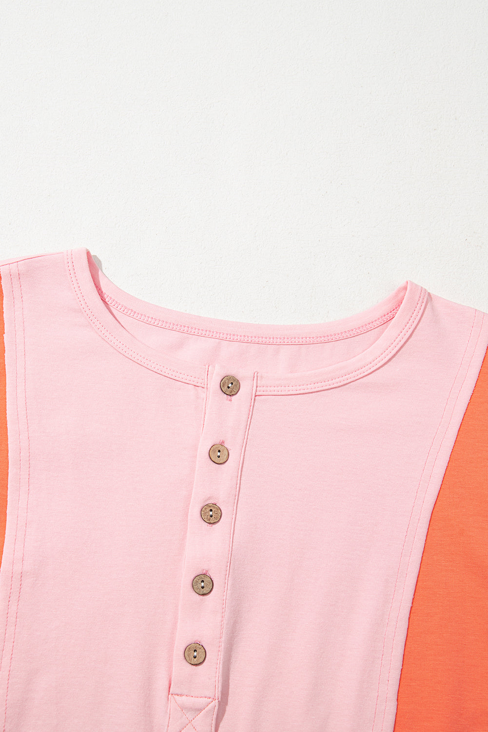 Pink Colorblock Long Sleeve Buttons Henley Top