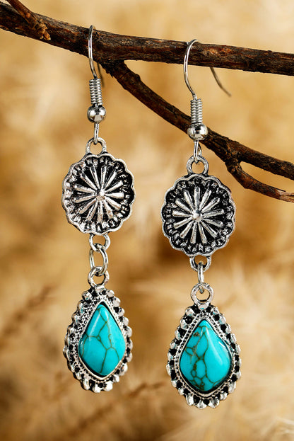 Peacock Blue Teardrop Turquoise Dangle Hook Earrings