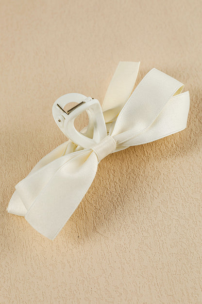 Light French Beige Solid Color Ribbon Bow Decor Hair Clip