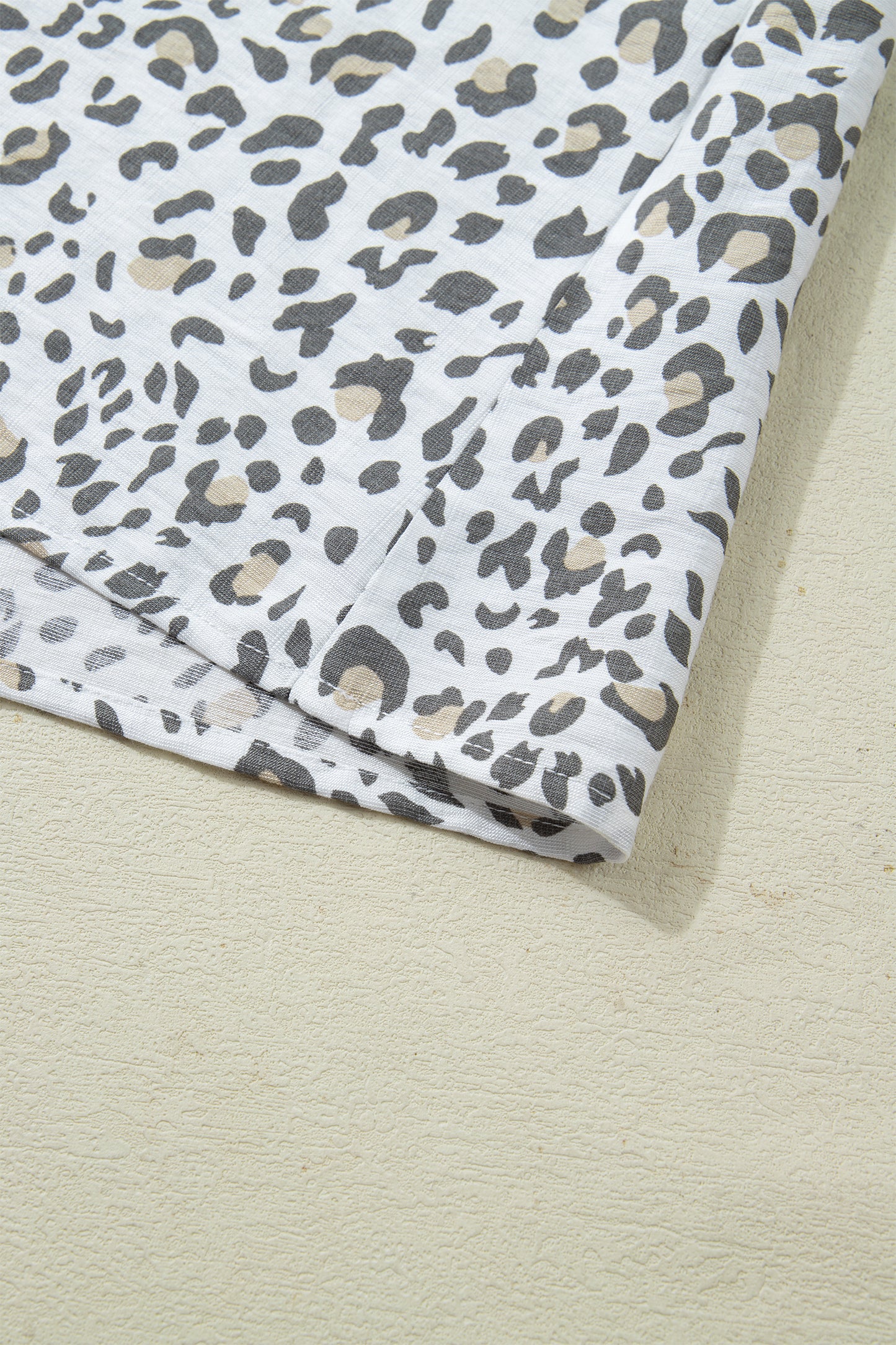 White Leopard Printed Color Block Patchwork V Neck Cap Sleeve Blouse