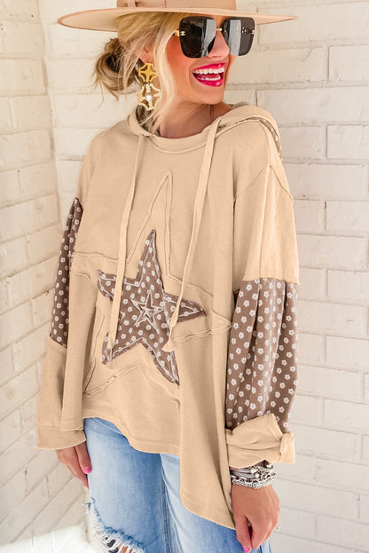 Delicacy Floral Patchwork Star Pattern Drawstring Hoodie