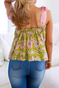Pink Fashion Printed Knot Straps Babydoll Tank Top