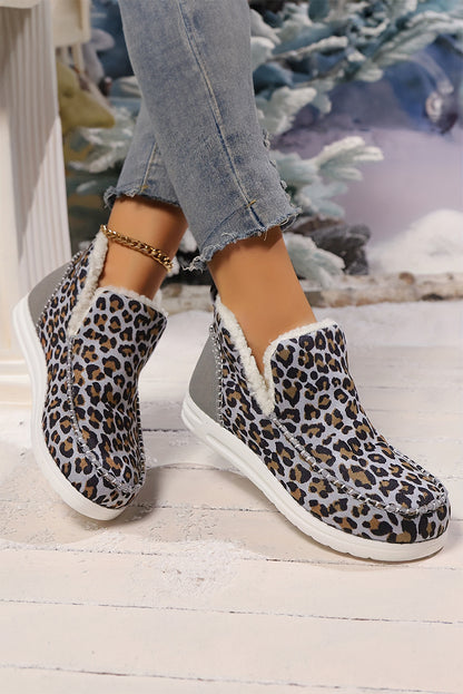 Brown Leopard Print Fleece Lined Winter Snow Boots