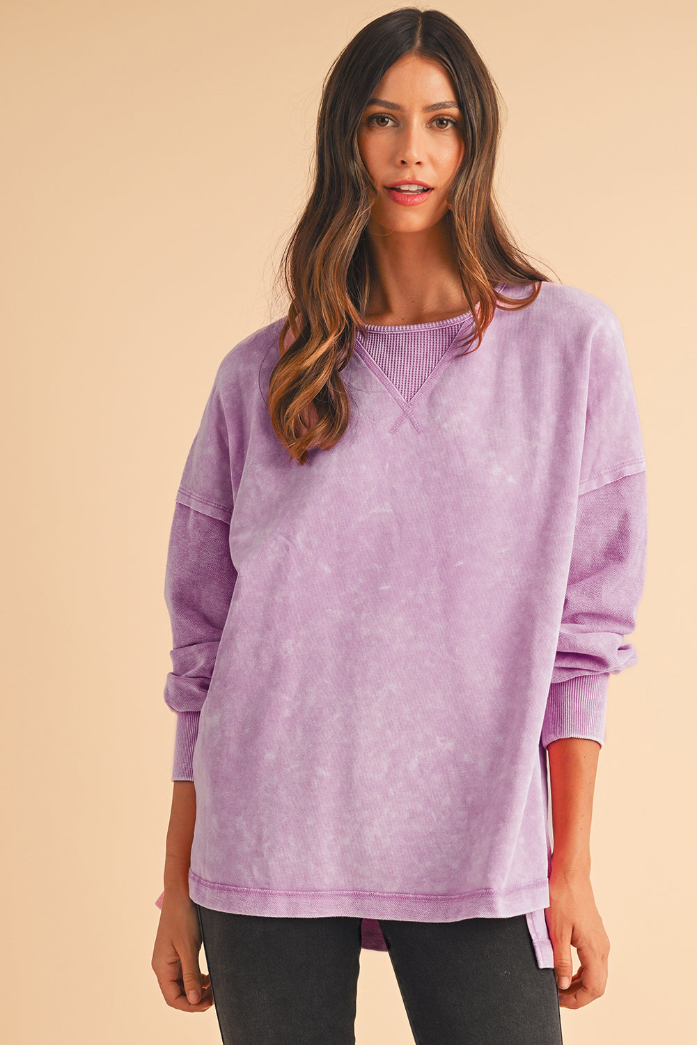 Orchid Petal Mineral Wash Drop Shoulder Oversized Sweatshirt