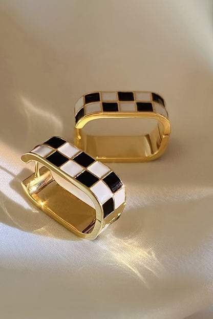 Gold Checkered Hoop Alloy Earrings