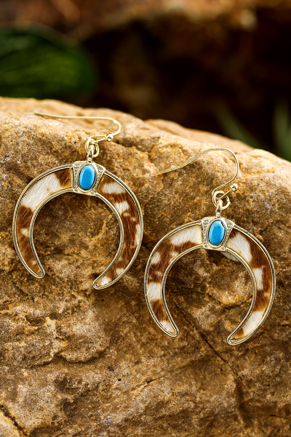 Chestnut Turquoise Inlay Crescent Shaped Dangle Earrings