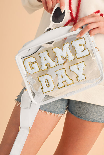 White Chenille GAME DAY Pattern Clear Bag