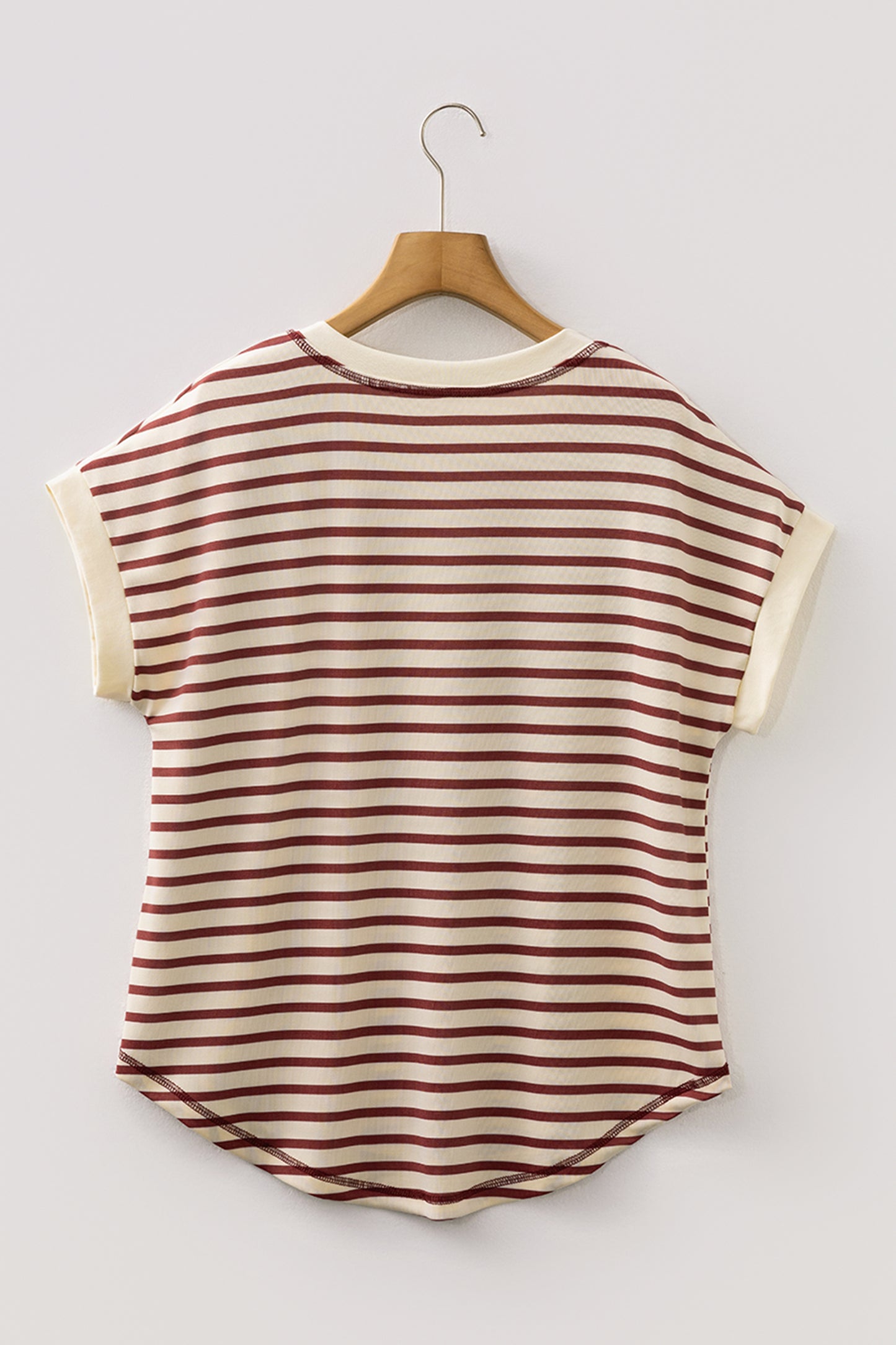 Khaki Stripe Half Buttons Round Neck T Shirt