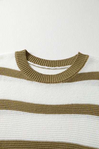 Khaki Stripe Side Tie Loose Knitted Top