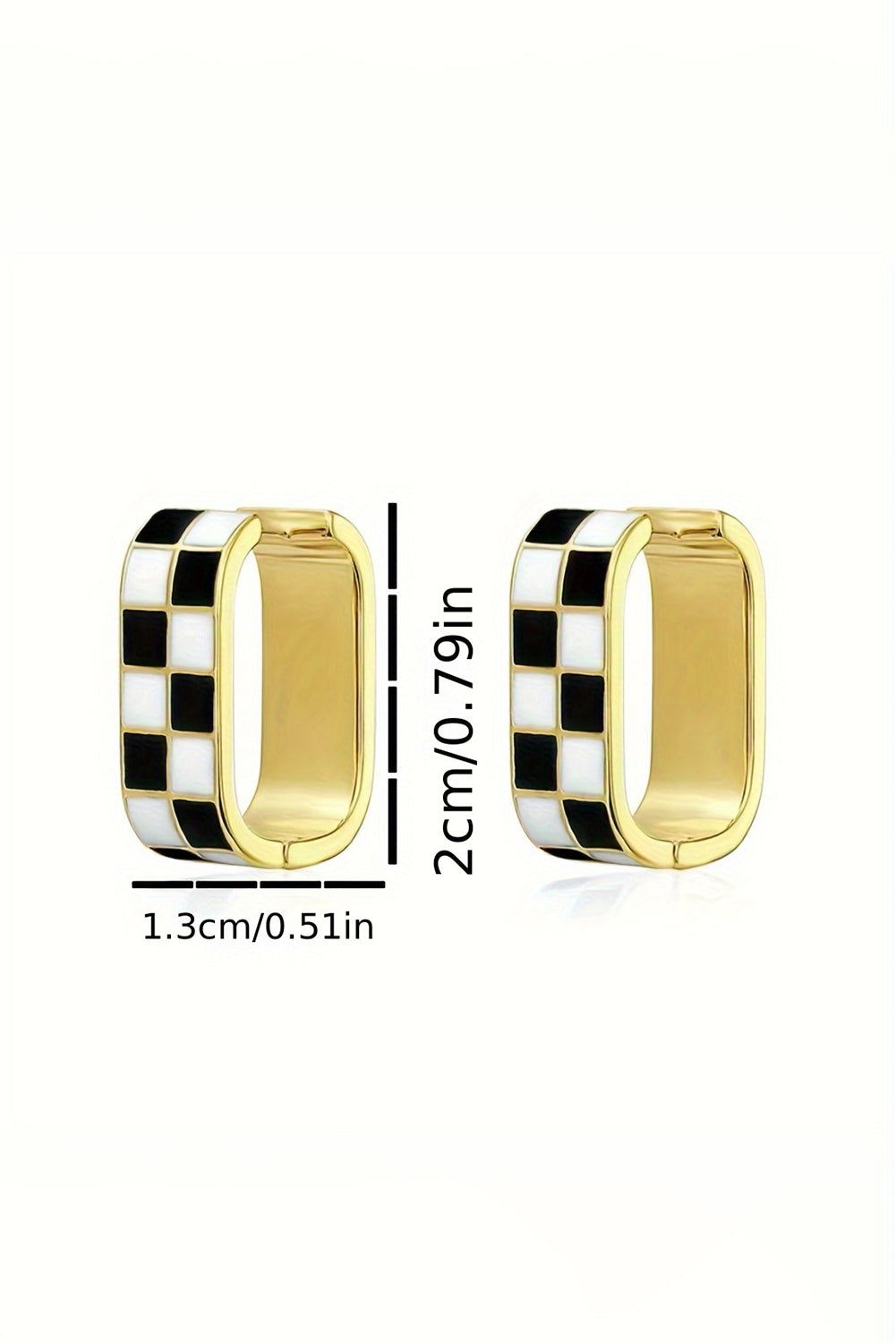 Gold Checkered Hoop Alloy Earrings