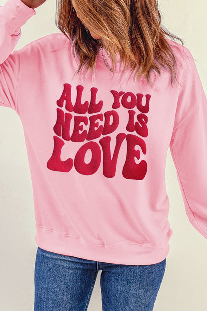 Pink ALL YOU NEED IS LOVE Valentines Slogan Printed Sweatshirt