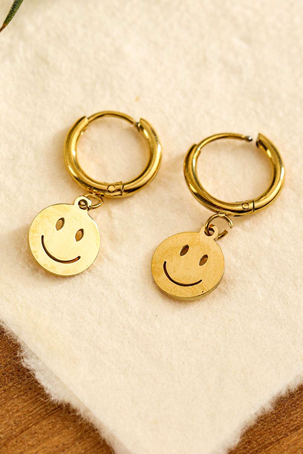 Gold Smile Face Alloy Dangle Earrings