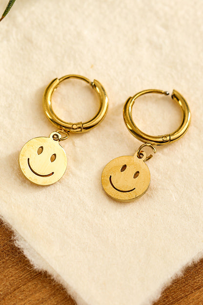 Gold Smile Face Alloy Dangle Earrings