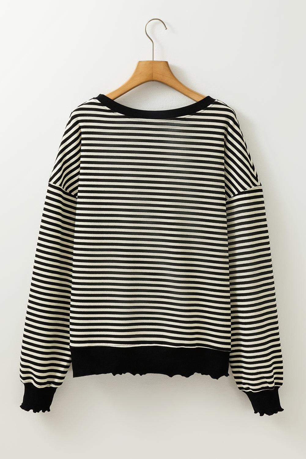 Black Stripe Drop Shoulder Long Sleeve Top