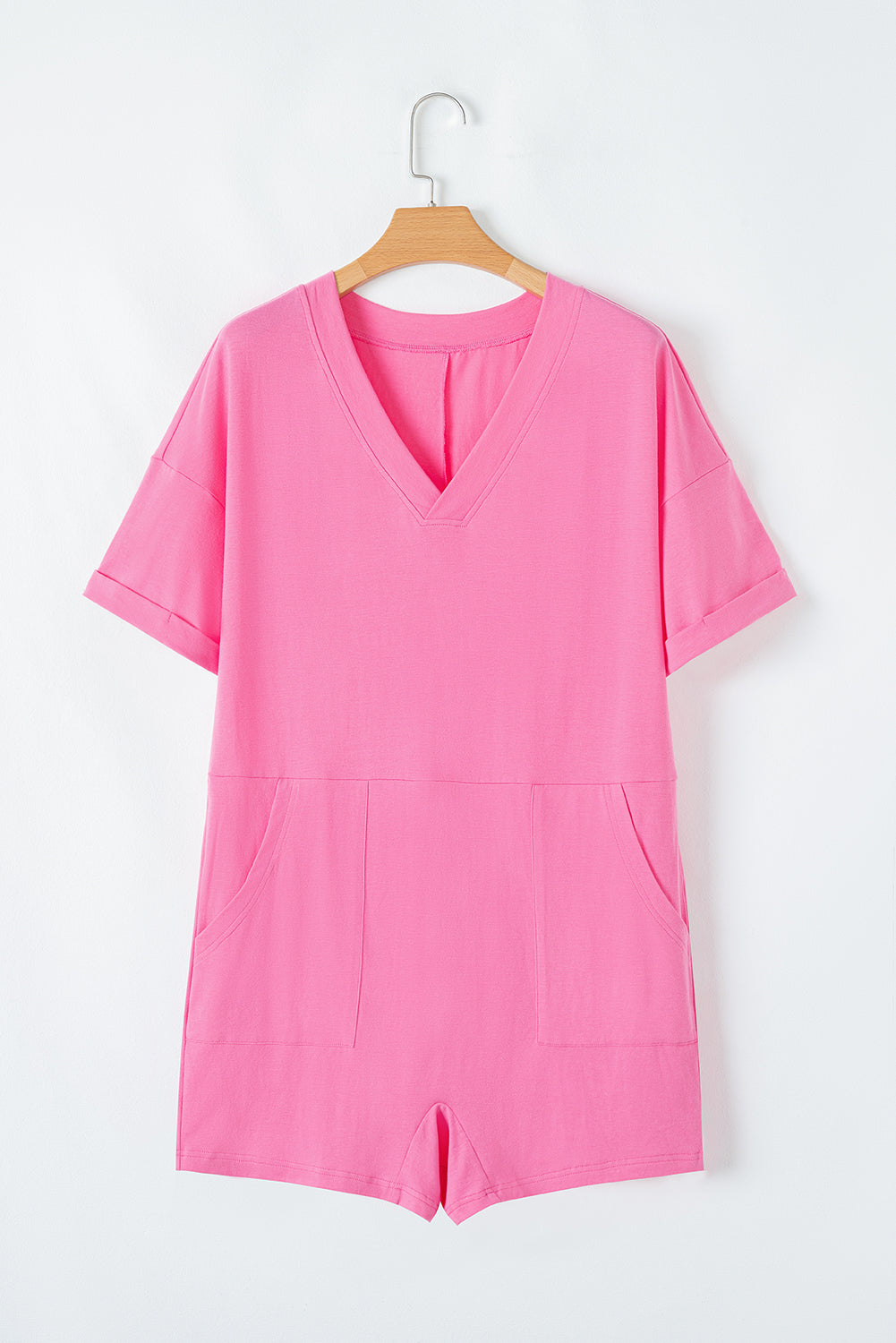 Myosotis Loose Half Sleeve V Neck Plain Romper