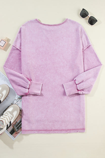 Orchid Petal Mineral Wash Drop Shoulder Oversized Sweatshirt