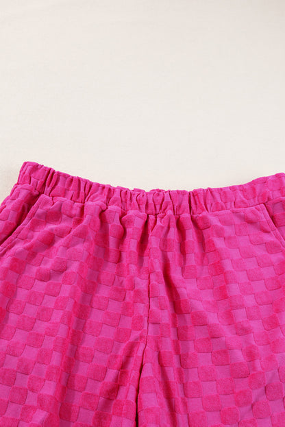 Peach Blossom Plus Size Checkered Terry Knit Shorts Set