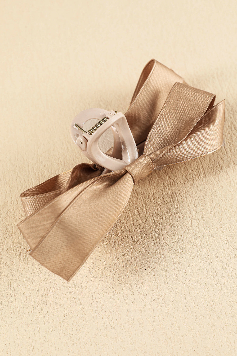 Light French Beige Solid Color Ribbon Bow Decor Hair Clip