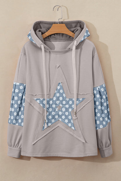 Delicacy Floral Patchwork Star Pattern Drawstring Hoodie