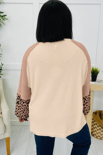 Light French Beige Star Leopard Patchwork Sweatshirt