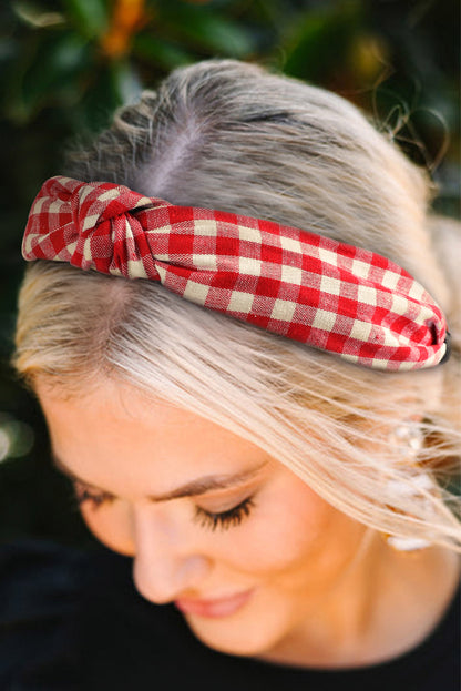 Fiery Red Classic Plaid Pattern Knotted Hairband