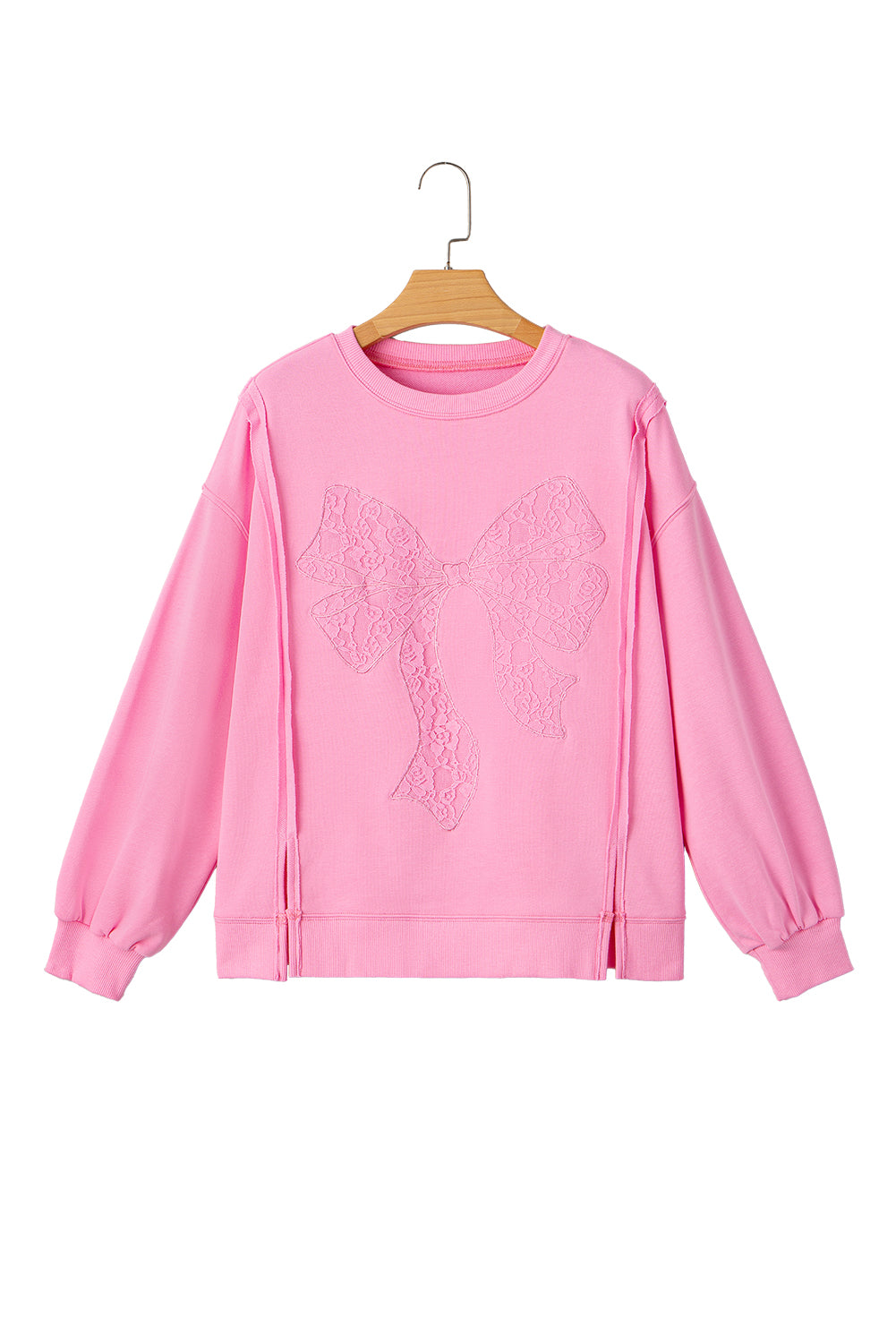 Bonbon Lace Bow Embroidered Exposed Seam Sweatshirt