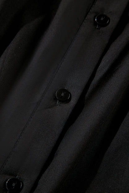 Black Solid Color Puff Sleeve Stylish Collared Shirt