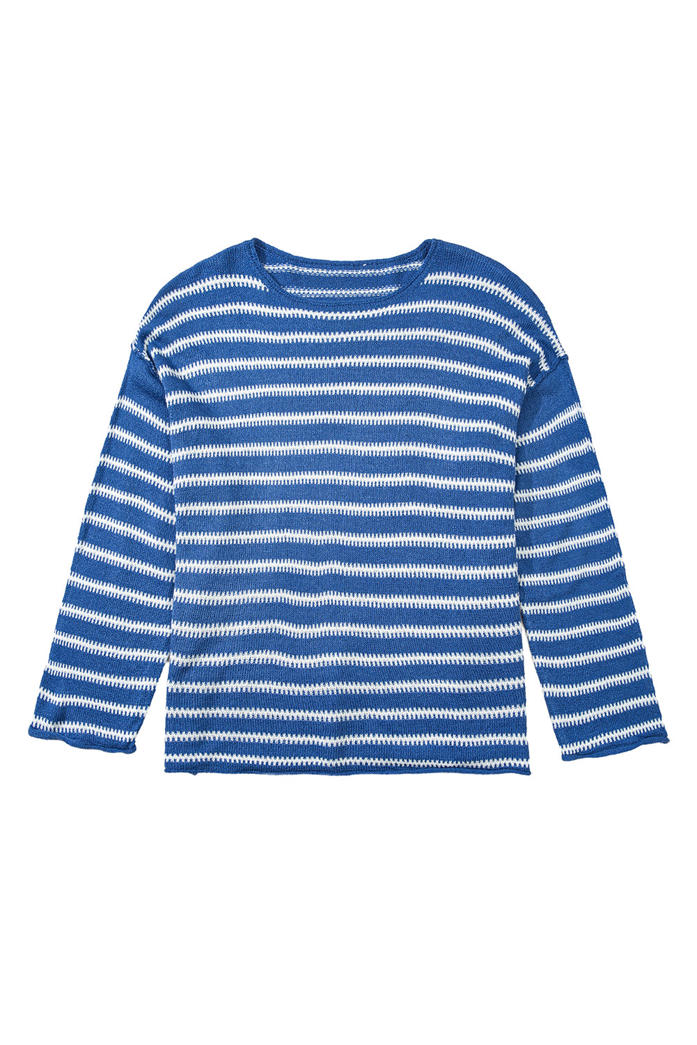 Sky Blue Striped Drop Shoulder Plus Size Sweater