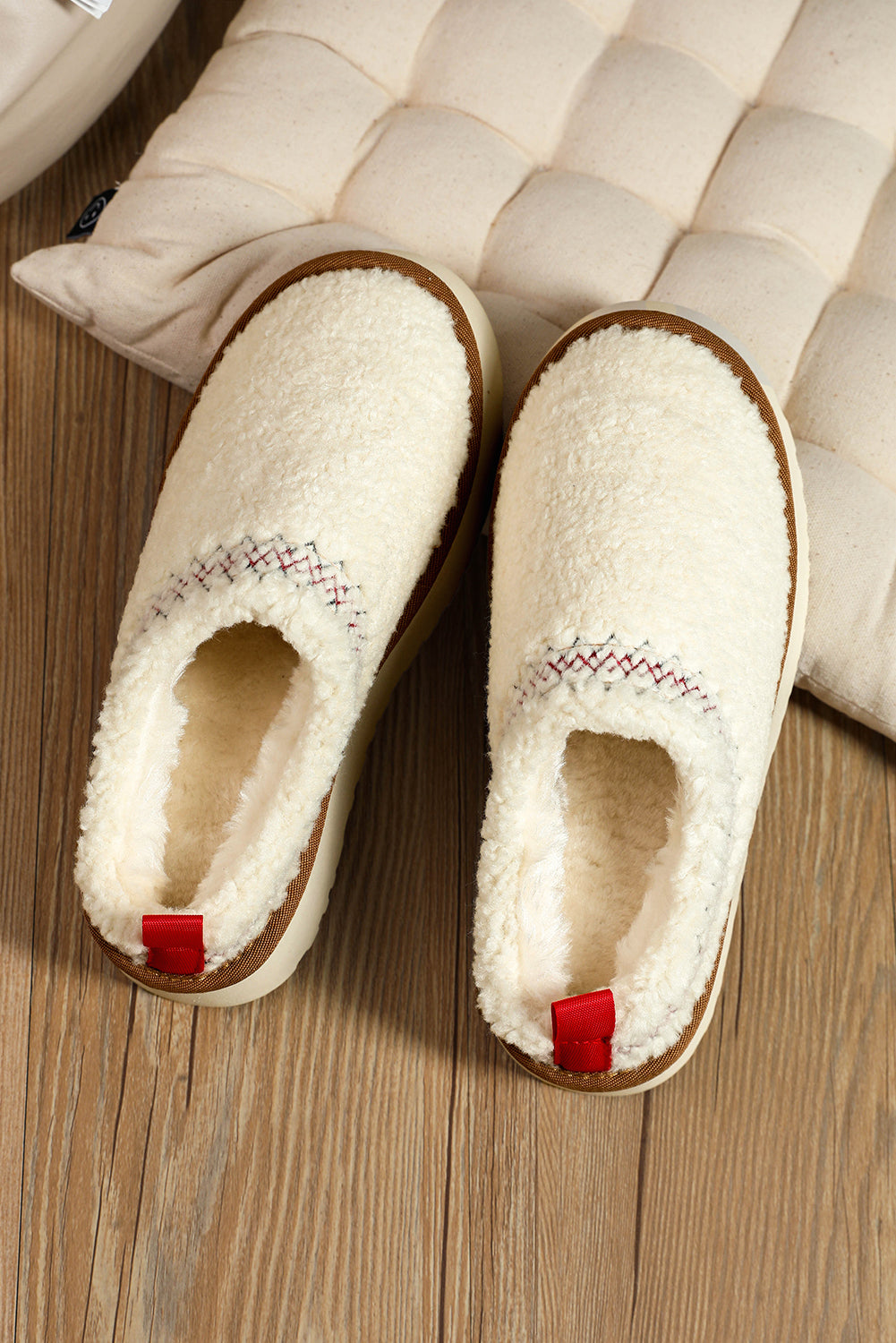 Chestnut Suede Contrast Plush Thick Sole Slippers