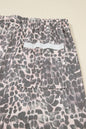 Khaki Plus Size Leopard Print Raw Edge Patch Pocket Drawstring Loose Pants