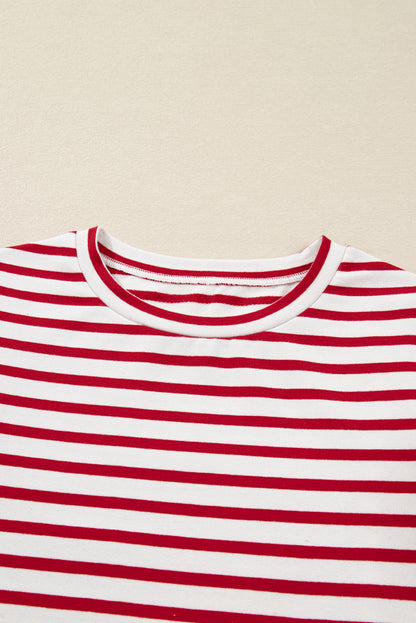 Red Striped Ruffle Shoulder Long Sleeve Top