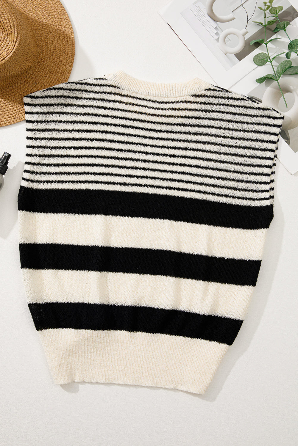 Black White Striped Sleeveless Knit Top