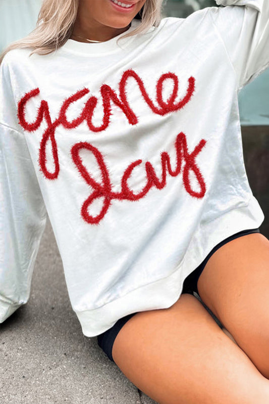 White Plus Size Game Day Tinsel Rugby Football Season Sweatshirt