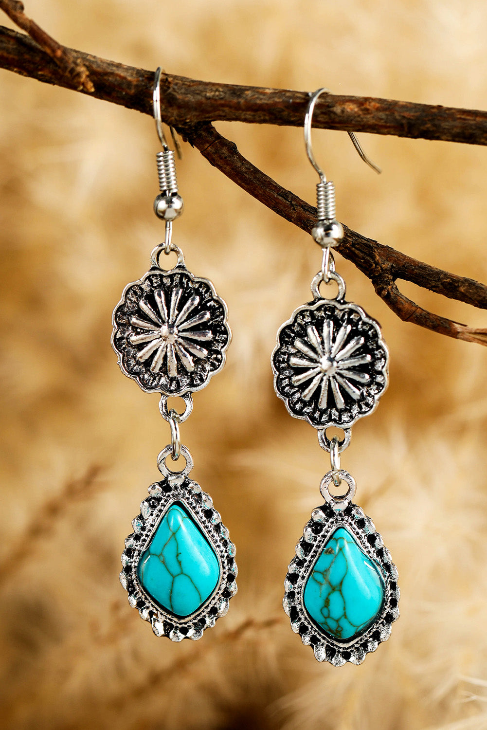 Peacock Blue Teardrop Turquoise Dangle Hook Earrings